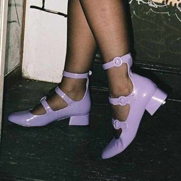 Miss left Purple Women Casual Stylish Low Chunky Heels Closed Round Toe - Picture 1 of 8